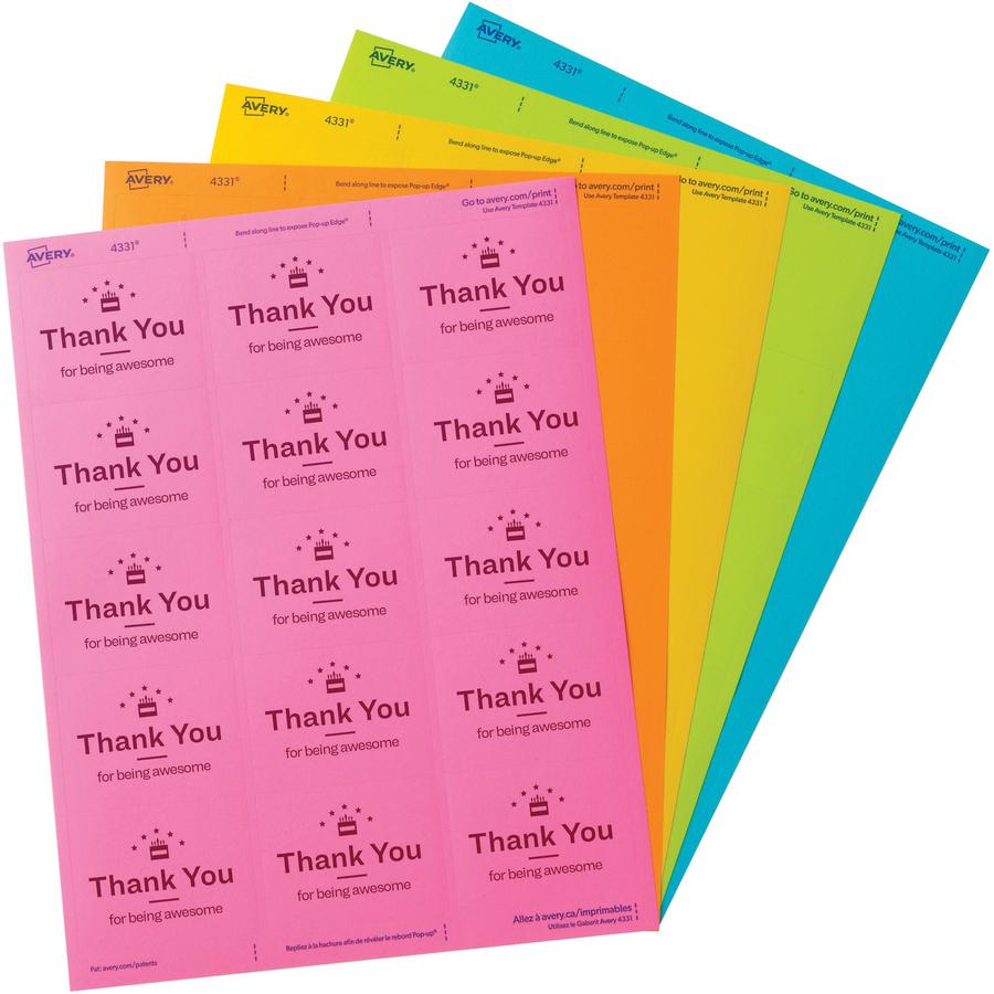 Avery&reg; Easy Peel Multipurpose Label - 2" Width x 2 5/8" Length - Permanent Adhesive - Rectangle - Laser, Inkjet - Solar Yellow, Terra Green, Pulsar Pink, Lunar Blue, Cosmic Orange - Paper - 15 / S. Picture 3