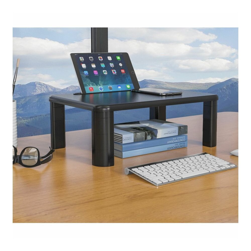 Lorell Height-Adjustable Monitor Riser - 4" Height x 19.75" Width - Desktop - Black. Picture 6