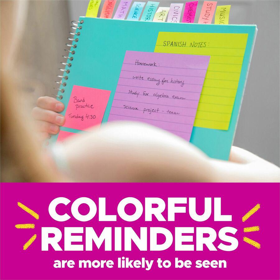 Post-it&reg; Notes Value Pack - 1 1/2" Flag/Note Width x 2" Flag/Note Length - Rectangle - 100 Sheets per Pad - Power Pink, Acid Lime, Aqua Splash, Vital Orange, Guava - Self-stick, Recyclable - 24 / . Picture 7