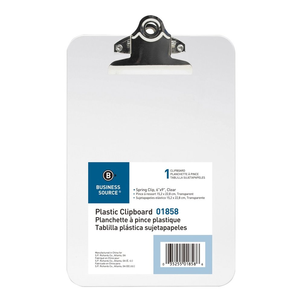 Business Source Plastic Clipboard - 6" x 9" Sheet Size - Spring Clip - Plastic - Clear - 12 / Box. Picture 8