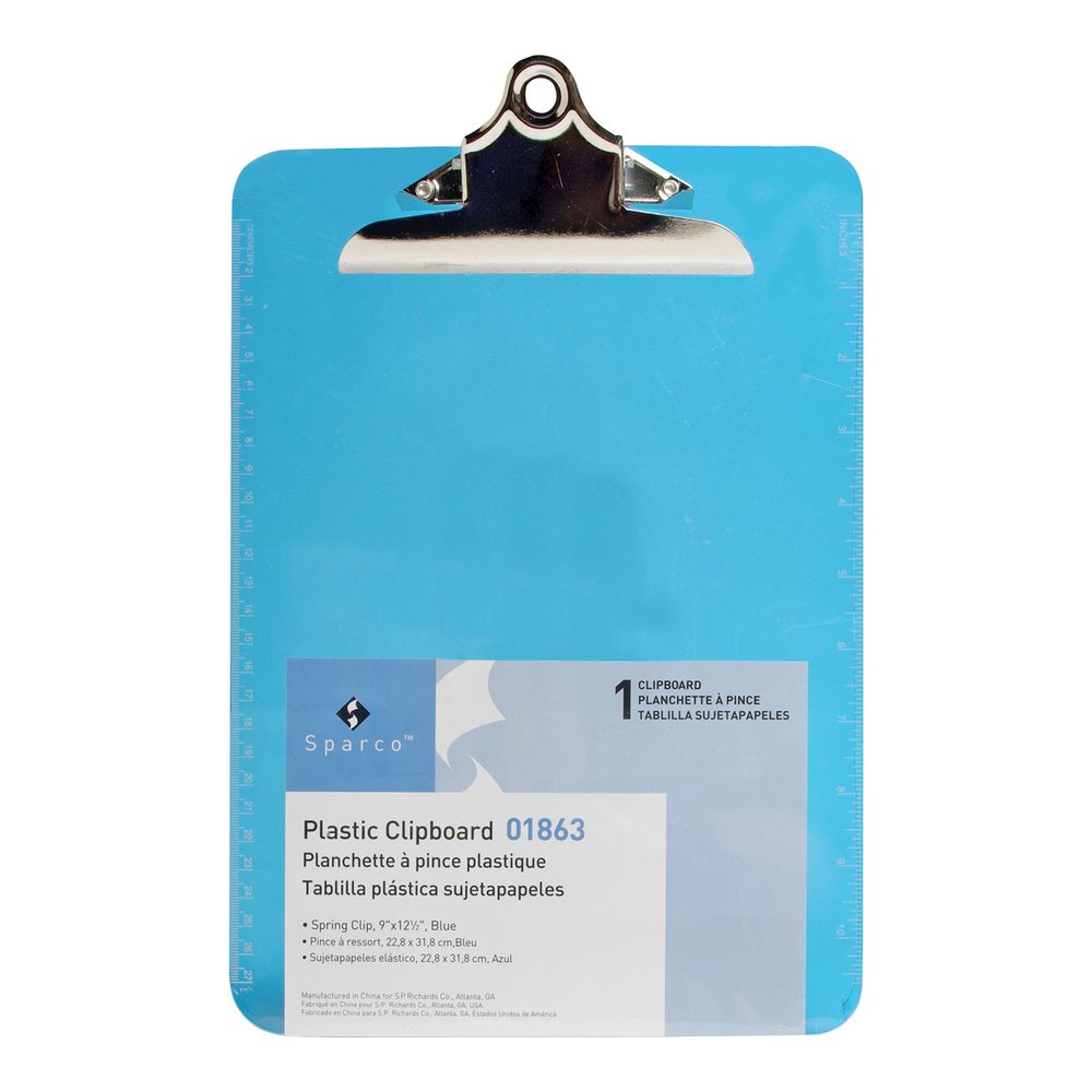 Business Source Spring Clip Plastic Clipboard - 8 1/2" x 11" Sheet Size - Spring Clip - Plastic - Blue - 12 / Box. Picture 8