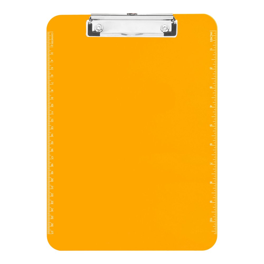Business Source Flat Clip Clipboard - 9" x 12" Sheet Size - Plastic - Neon Orange - 6 / Bundle. Picture 8
