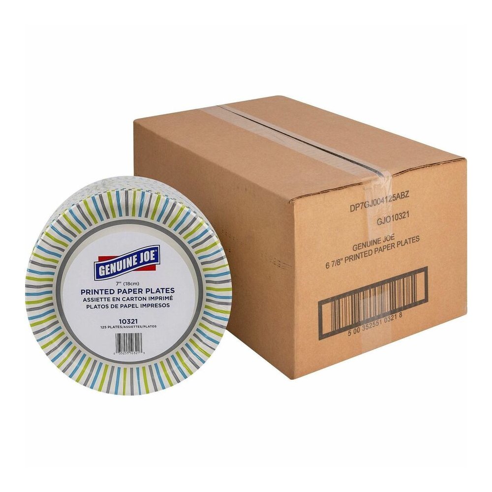 Genuine Joe 7" Printed Paper Plates - Disposable - 7" Diameter - Assorted - 125/Pack - 4 / Carton. Picture 12