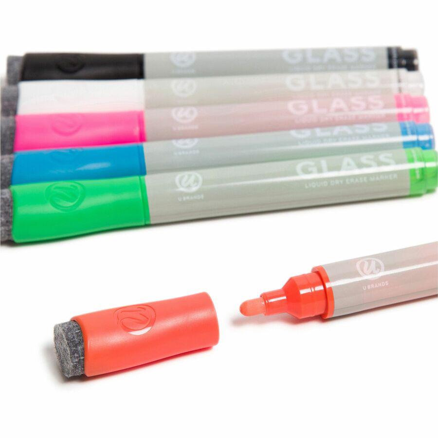 U Brands Magnetic Liquid Glass Markers - Erasable - Assorted Ink - Liquid - Gray Plastic Barrel - 12 / Pack. Picture 6