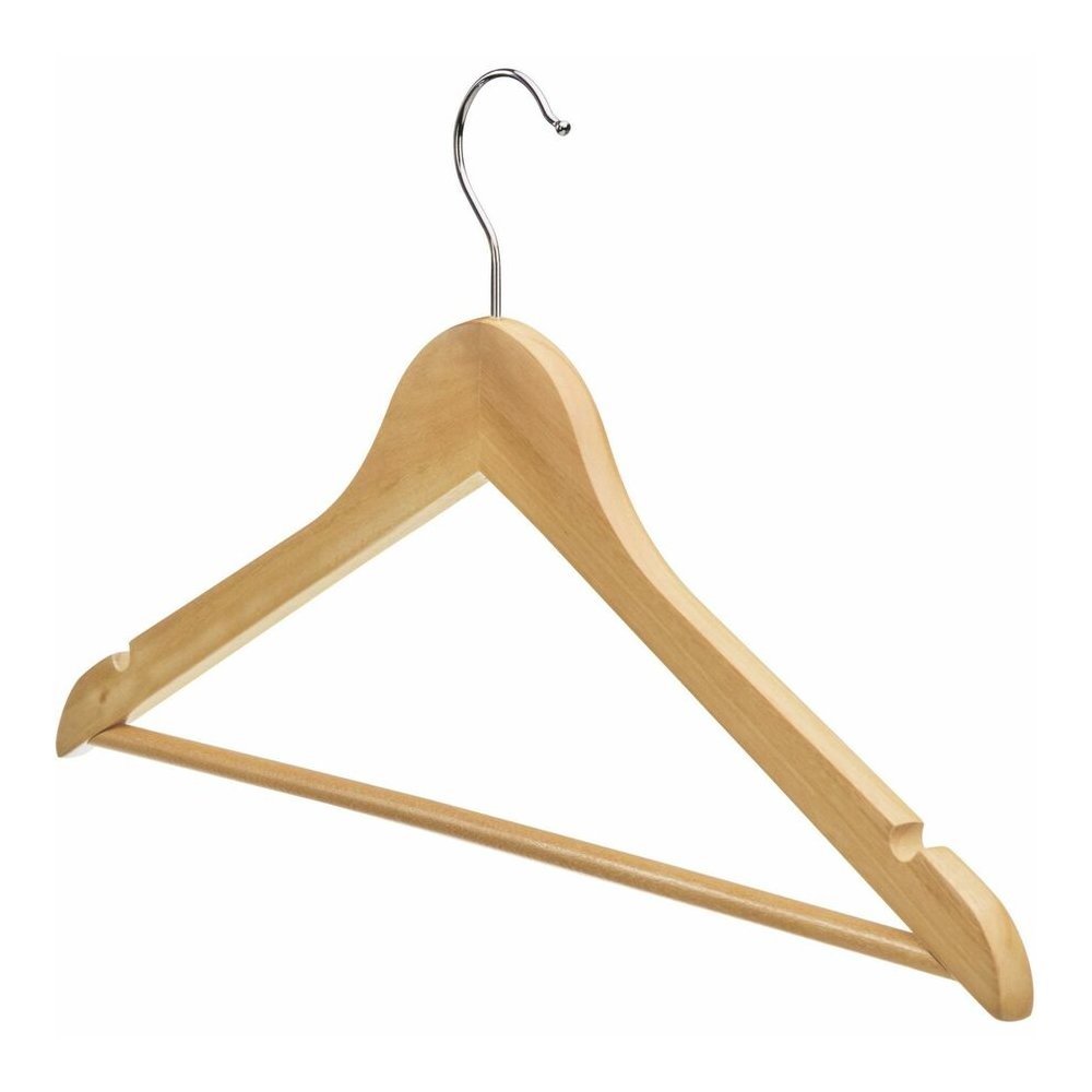 Lorell Wooden Coat Hangers - 7.2" Height x 13.8" Width - for Coat, Clothes, Garment - Wooden, Metal - Natural - 30 / Carton. Picture 11