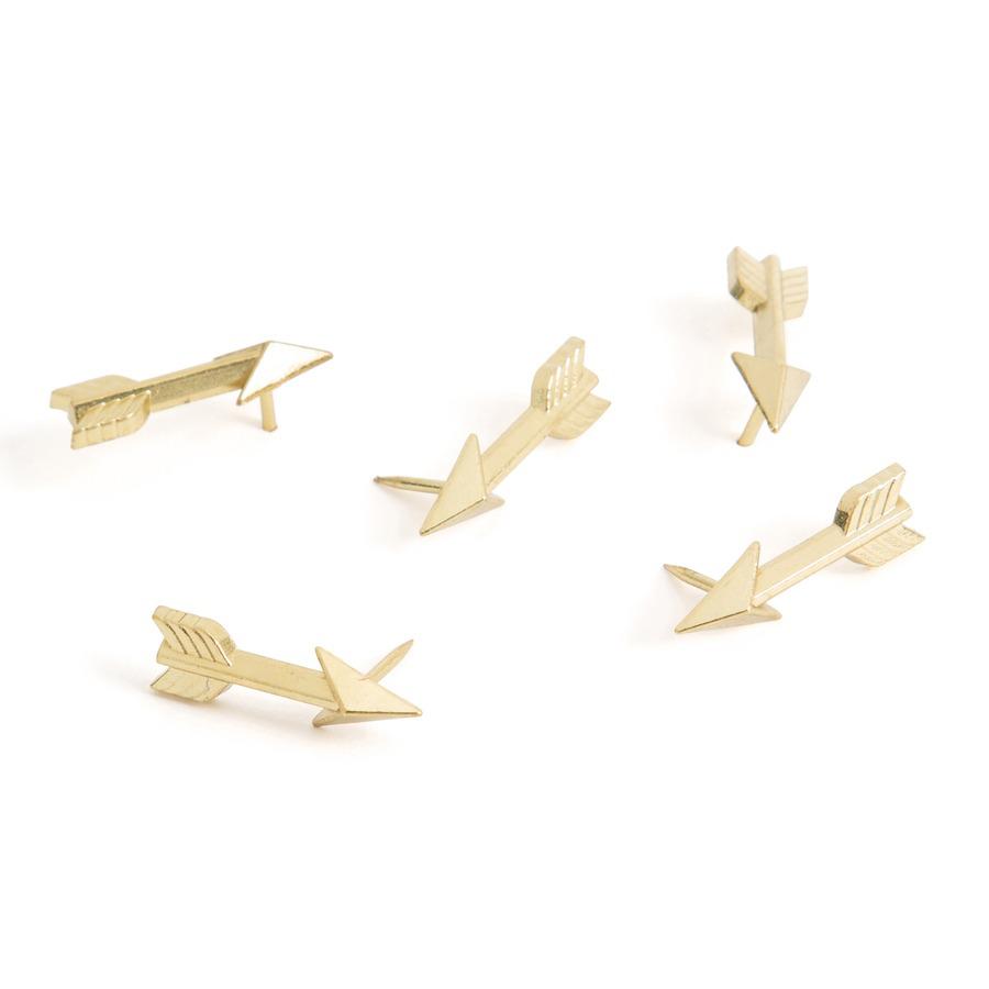 U Brands Metal Arrow Push Pins - 0.38" Shank - 0.88" Head - Gold - 36 / Pack. Picture 4