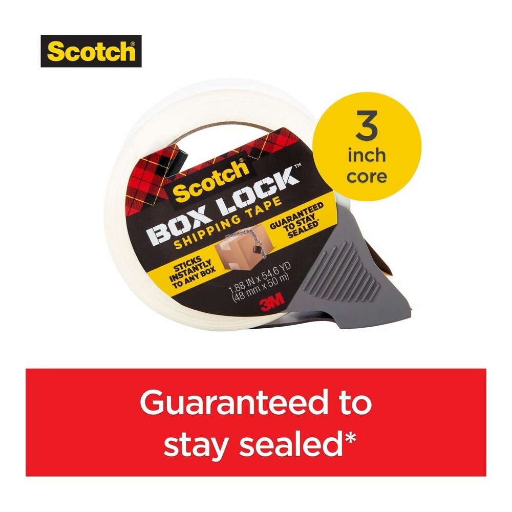 Scotch Box Lock Packaging Tape - 54.60 yd Length x 1.88" Width - Clear - Dispenser Included - 1 Roll. Picture 5