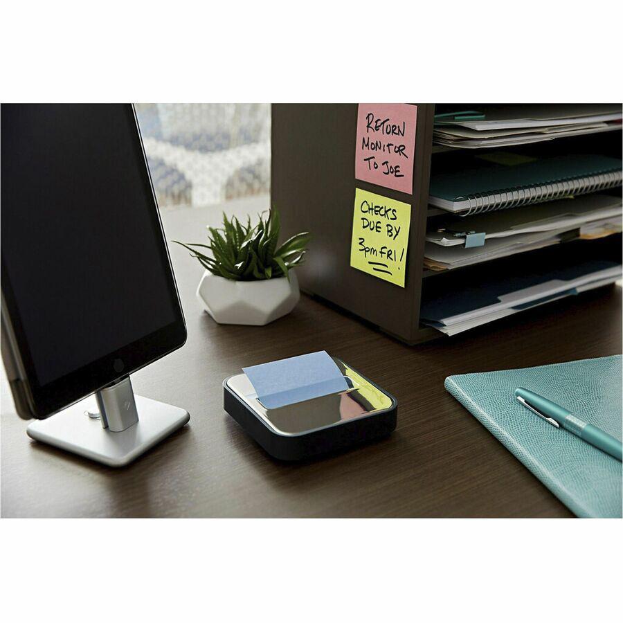 Post-it&reg; Greener Dispenser Notes - 3" Flag/Note Width x 3" Flag/Note Length - Square - 100 Sheets per Pad - Positively Pink, Fresh Mint, Moonstone - Paper - Self-stick, Removable, Recyclable, Pop-. Picture 8