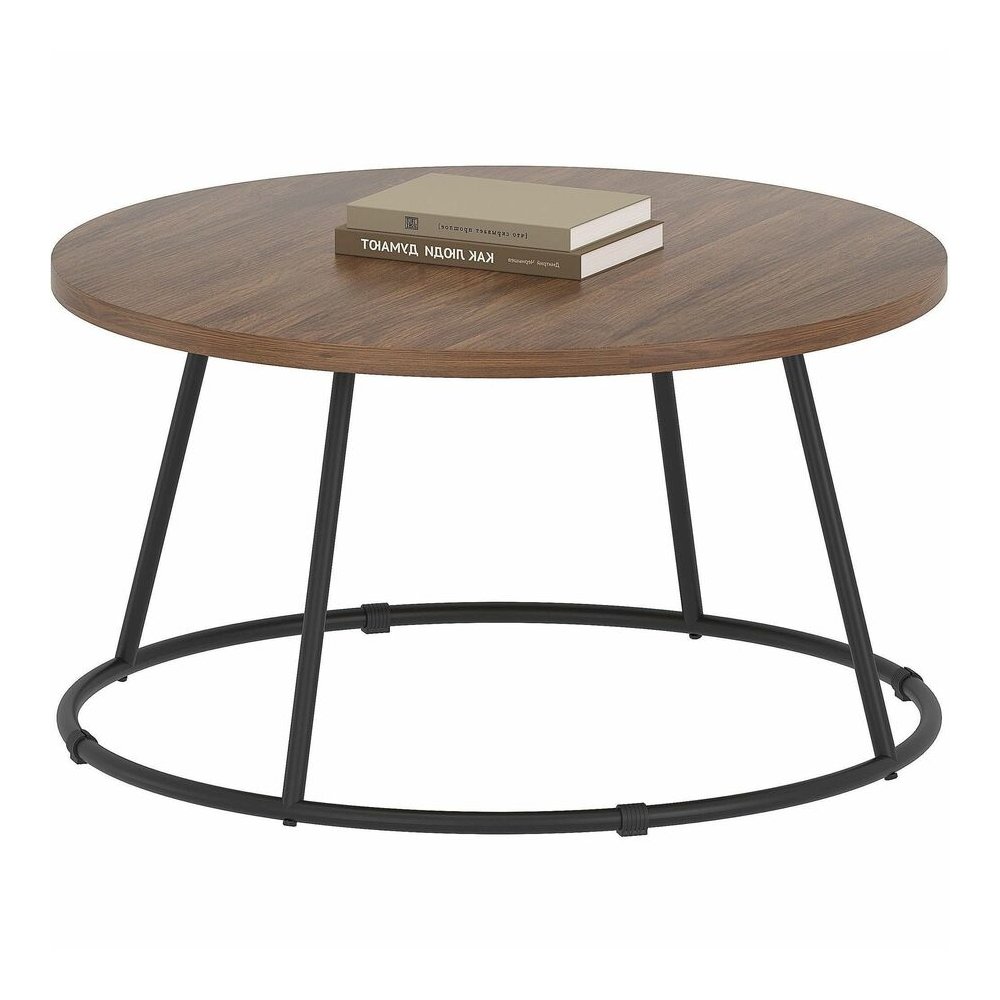 Lorell Accession Coffee Table - Walnut Round Top - Powder Coated Four Leg Base - 4 Legs - 200 lb Capacity - 1" Table Top Thickness x 31.50" Table Top Diameter - 16.75" Height - Assembly Required - Lam. Picture 7