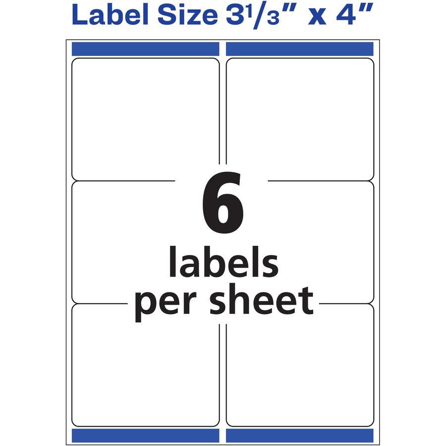Avery&reg; Shipping Labels, Sure Feed, 3-1/3" x 4" , 60 White Labels (15264) - 3 21/64" Widthss x 4" Length - Permanent Adhesive - Rectangle - Inkjet, Laser - Matte - White - Paper - 6 / Sheet - 10 To. Picture 5