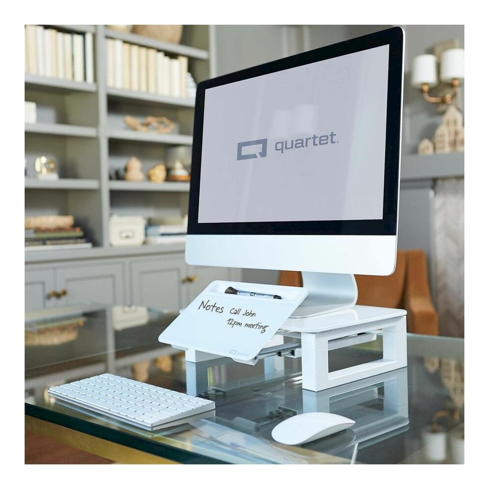 Quartet Monitor Riser with Glass Dry-Erase Board Desktop - 100 lb Load Capacity - 5" Height x 10" Width - Desktop - White - For Notebook, Monitor - Adjustable Leg, Non-skid, Sturdy, Accessory Tray. Picture 11