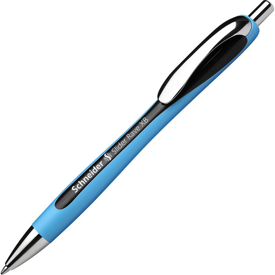 Schneider Slider Rave XB Ballpoint Pen - Retractable - Black Ink - Black Rubberized, Light Blue Barrel - Stainless Steel Tip - 5 / Pack. Picture 6