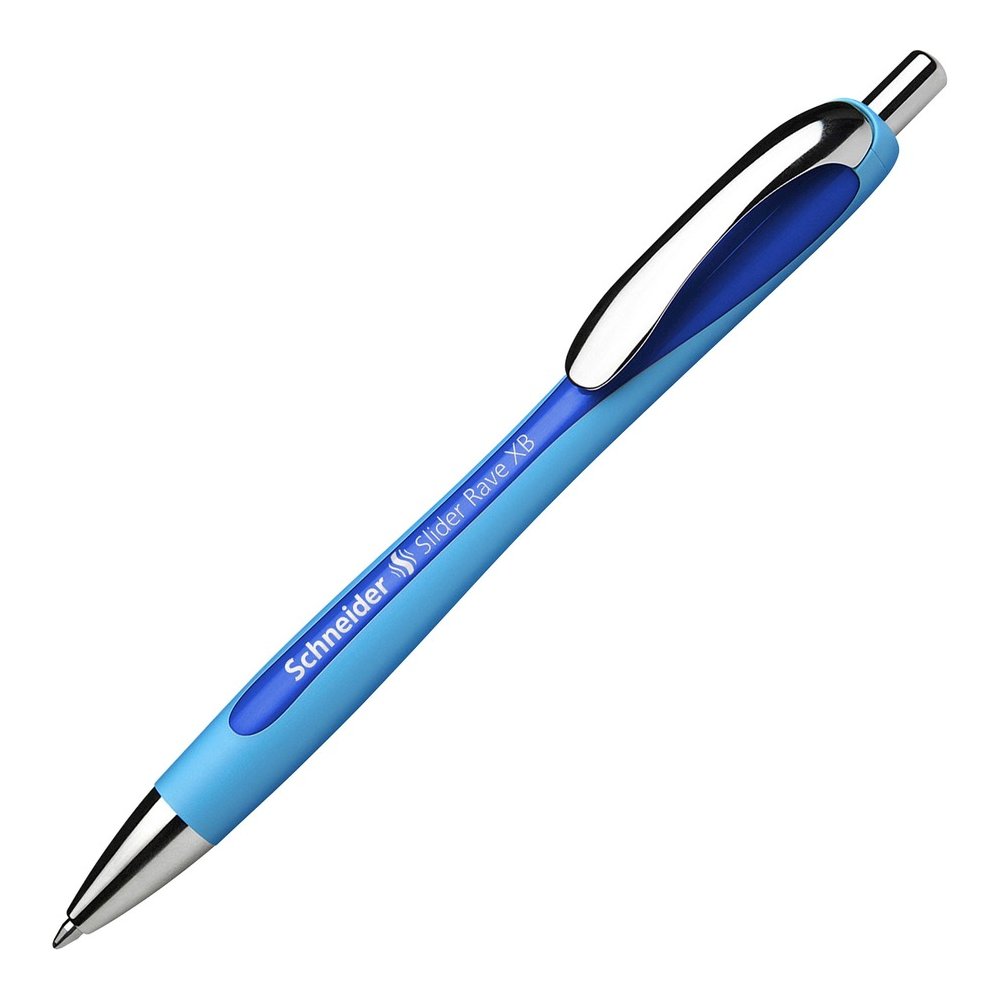 Schneider Slider Rave XB Ballpoint Pen - Retractable - Blue Ink - Blue Rubberized, Light Blue Barrel - Stainless Steel Tip - 5 / Pack. Picture 6