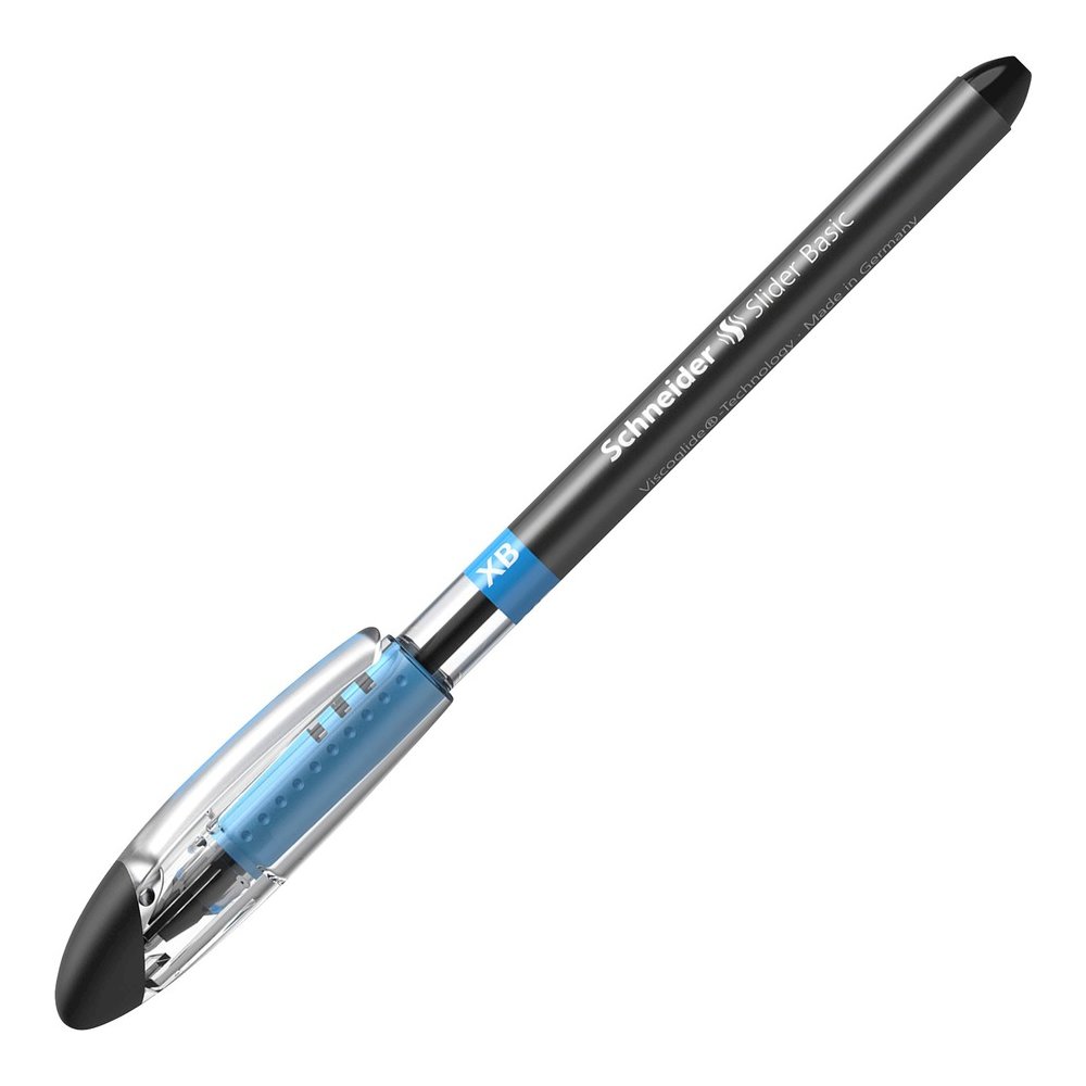 Schneider Slider Basic XB Ballpoint Pen - Black Ink - Transparent Rubberized, Black, Silver Barrel - Stainless Steel Tip - 10 / Pack. Picture 8