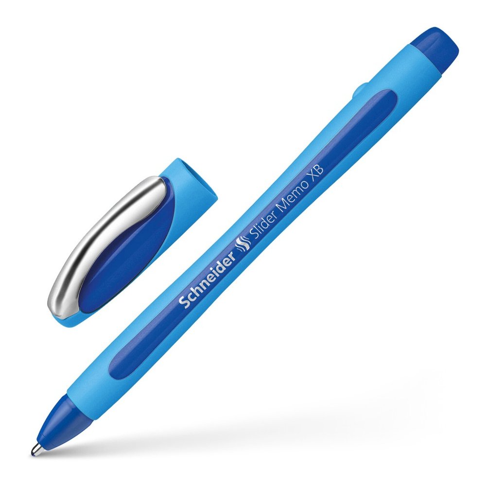 Schneider Slider Memo XB Ballpoint Pen - Blue Ink - Blue Rubberized, Light Blue Barrel - Stainless Steel Tip - 10 / Pack. Picture 8