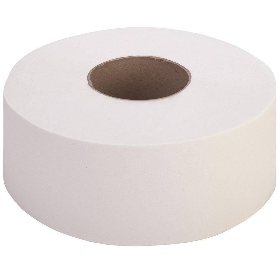 Genuine Joe Jumbo Jr Dispenser Bath Tissue Roll - 2 Ply - 3.50" Width x 1000 ft Length - 8.88" Roll Diameter - White - Fiber - 12 / Carton. Picture 4