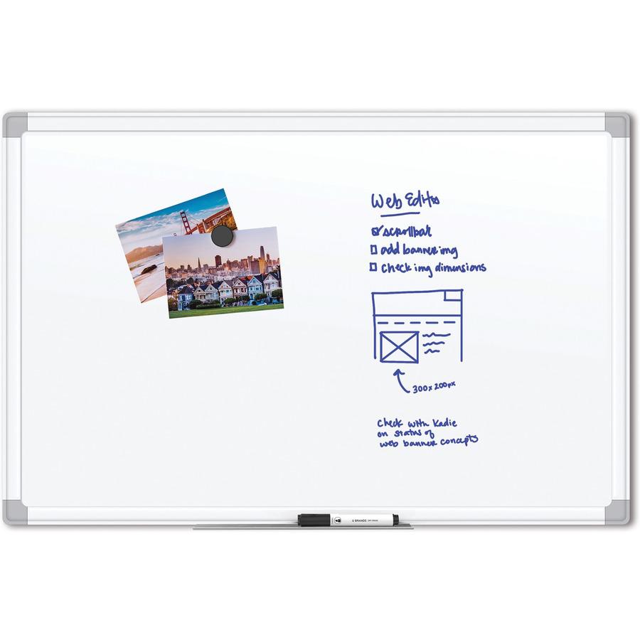 U Brands Magnetic Porcelain Steel Board - 48" (4 ft) Width x 36" (3 ft) Height - White Porcelain Steel Surface - White Aluminum Frame - Rectangle - Horizontal/Vertical - 1 Each. Picture 4