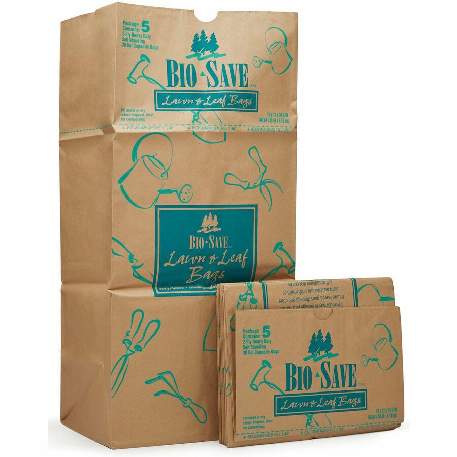 Bio Save Bio-Save 30-gallon Lawn & Leaf Bags - 30 gal Capacity - 12" Length x 16" Width - Brown - Kraft - Waste Disposal - Recycled - 50 / Carton. Picture 6