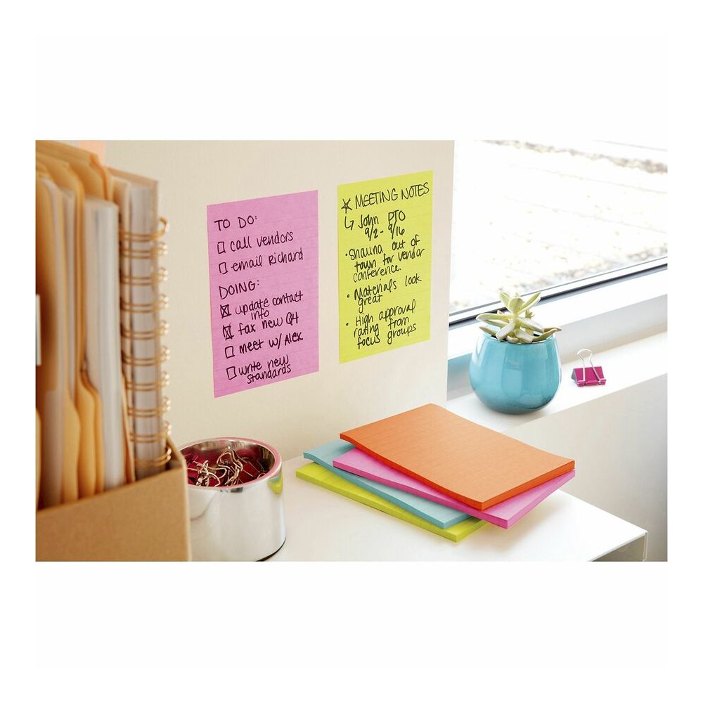 Post-it&reg; Super Sticky Notes - Energy Boost Color Collection - 4" Flag/Note Width x 6" Flag/Note Length - Rectangle - 45 Sheets per Pad - Vital Orange, Tropical Pink, Blue Paradise, Limeade - Stick. Picture 7