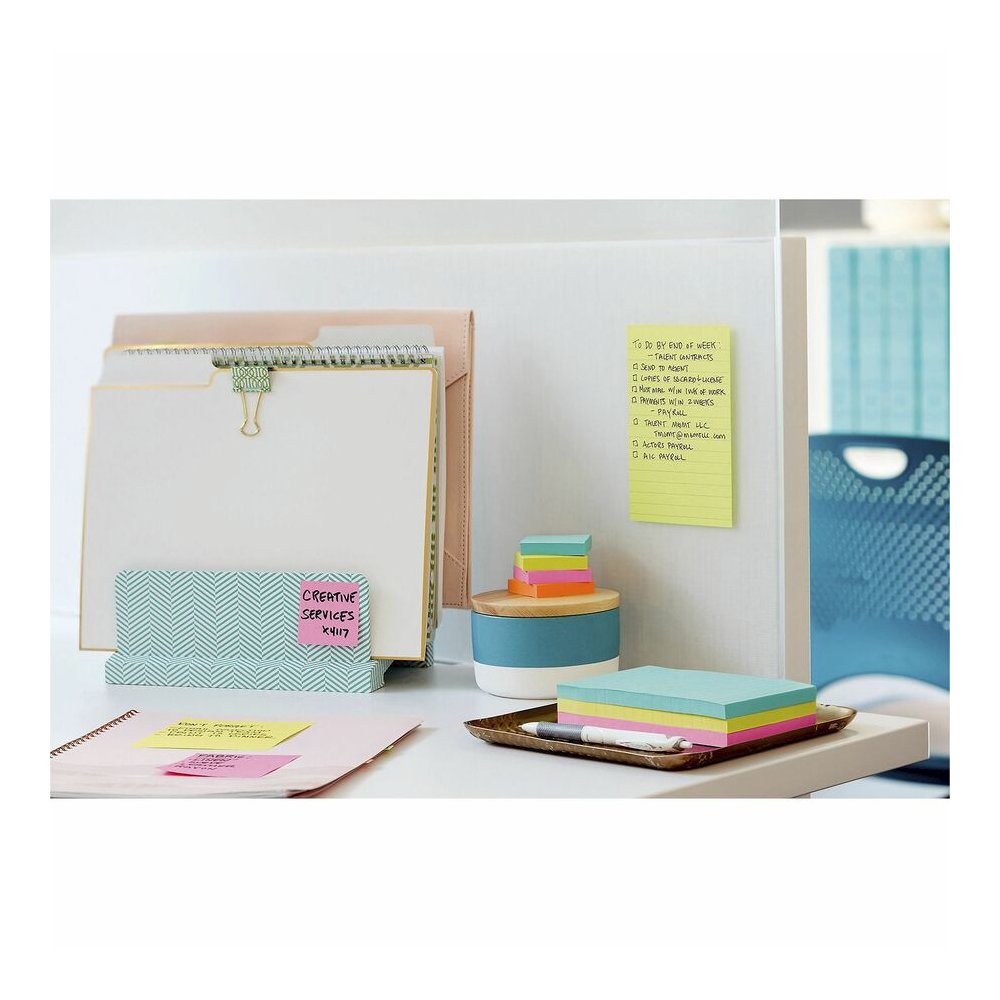 Post-it&reg; Super Sticky Notes - Supernova Neons Color Collection - 4" Flag/Note Width x 6" Flag/Note Length - Rectangle - 45 Sheets per Pad - Blue, Green, Pink, Lilac - Sticky - 24 / Pack. Picture 7