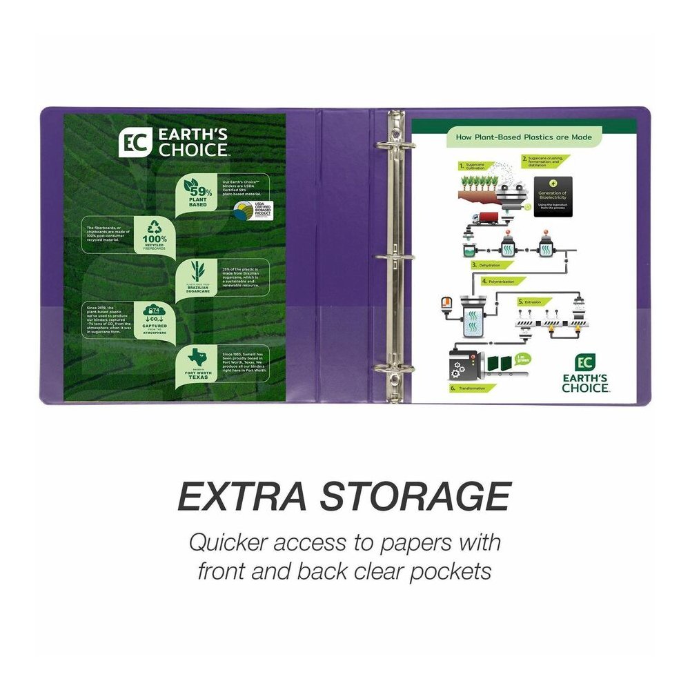 Samsill Earthchoice Durable View Binder - 1 1/2" Binder Capacity - Letter - 8 1/2" x 11" Sheet Size - 325 Sheet Capacity - 3 x 1.50" Ring - Fastener: Round Ring - Pocket: 2, Internal - Chipboard - Ass. Picture 5