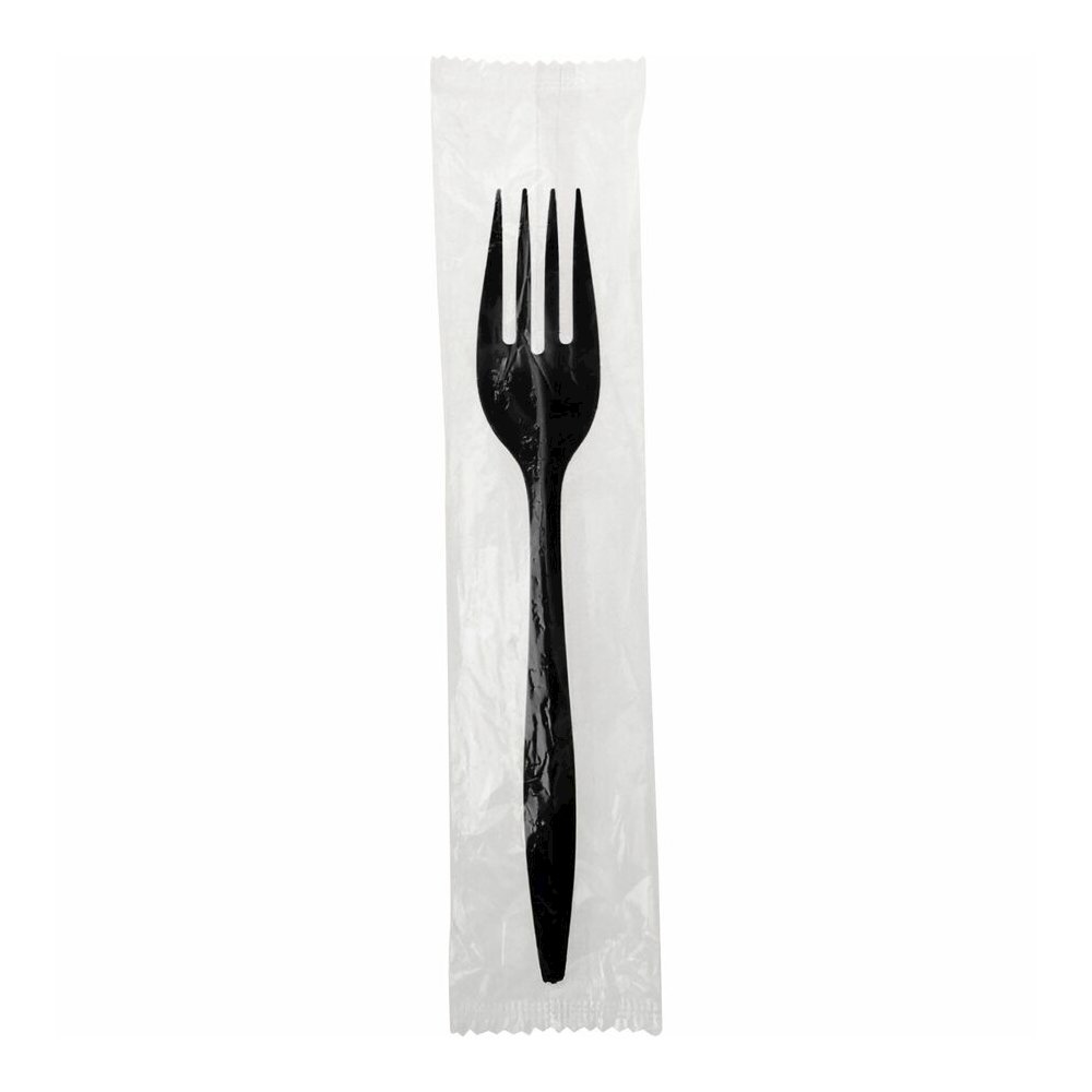Genuine Joe Medium-weight Individually Wrapped Forks - Fork - Breakroom - Disposable - Polypropylene - Black - 1000 / Carton. Picture 7