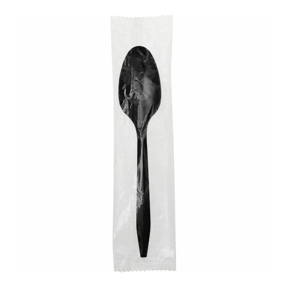Genuine Joe Medium-weight Individually Wrapped Teaspoons - Teaspoon - Breakroom - Disposable - Black - 1000 / Carton. Picture 7