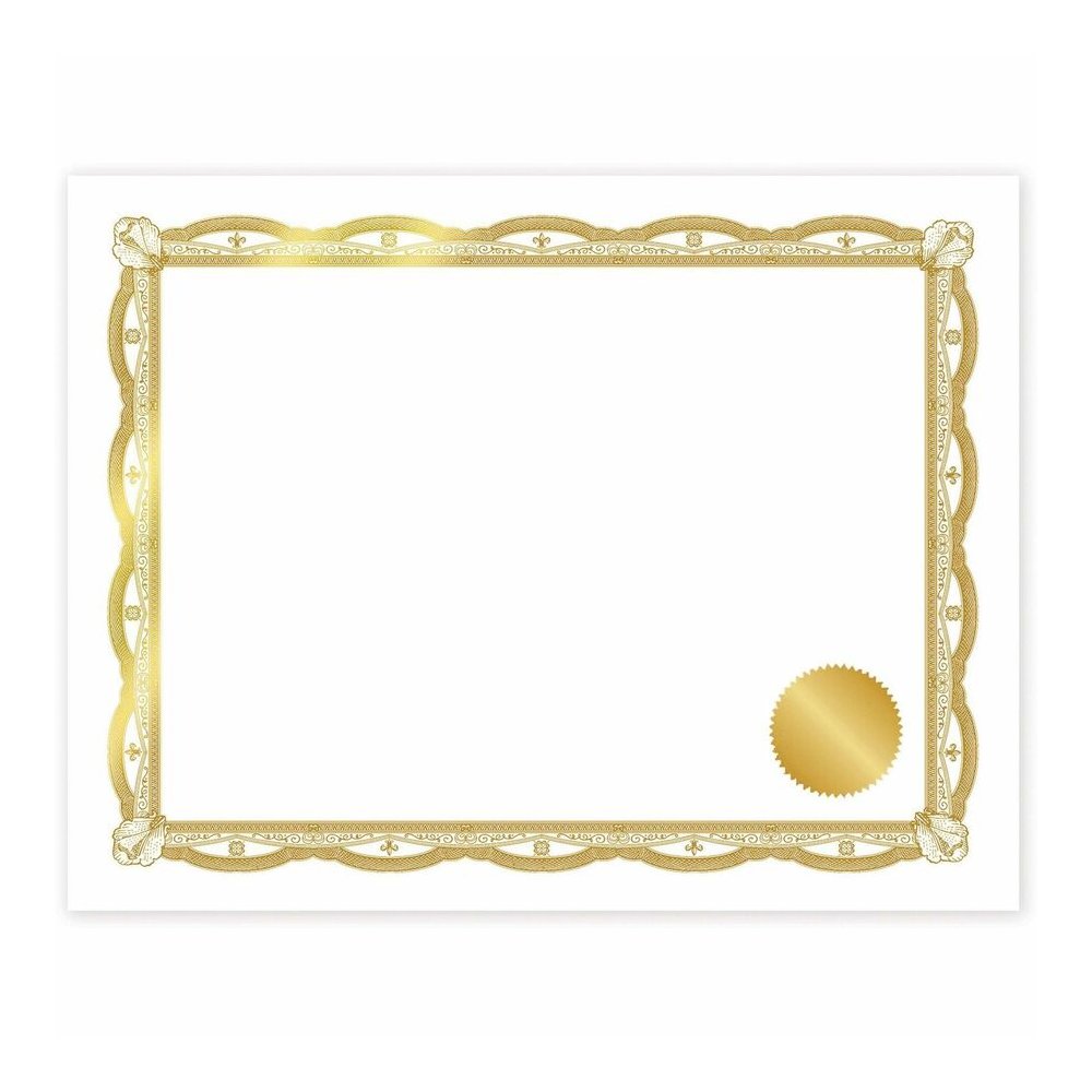 Geographics Premium Certificates with Gold Seals - 65 lb Basis Weight - 11" Width - Inkjet Compatible - Gold, Assorted, Multicolor with Gold Border - Card Stock, Foil - 12 / Pack. Picture 8