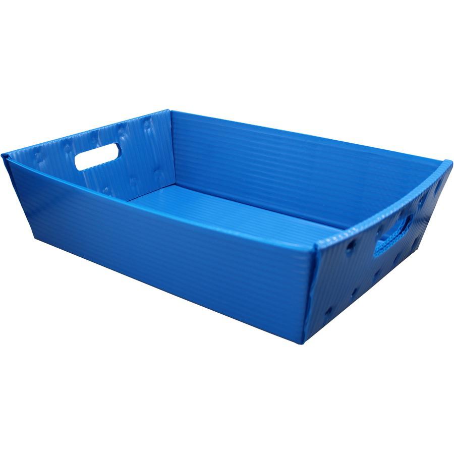 Flipside Plastic Welded Letter Trays - 4.50" Height x 18" Width x 12" Depth - Welded, Handle, Compact, Stackable, Storage Space, Durable - Blue - Plastic - 2 / Pack. Picture 5