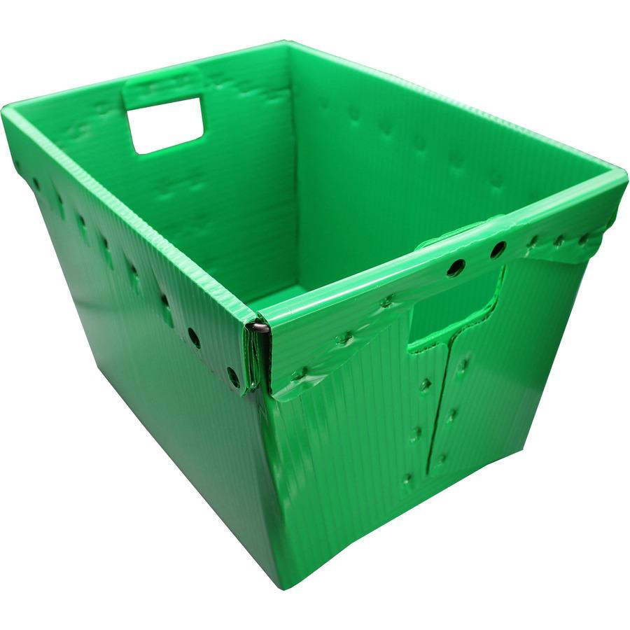 Flipside Primary Assorted Plastic Storage Postal Tote - 4 Pack - x 13.3" Width x 11.6" Depth x 18.3" Height - 11 gal - Lid Closure - Rugged - Plastic - Assorted - For Moving, Storage - 4 / Pack. Picture 7