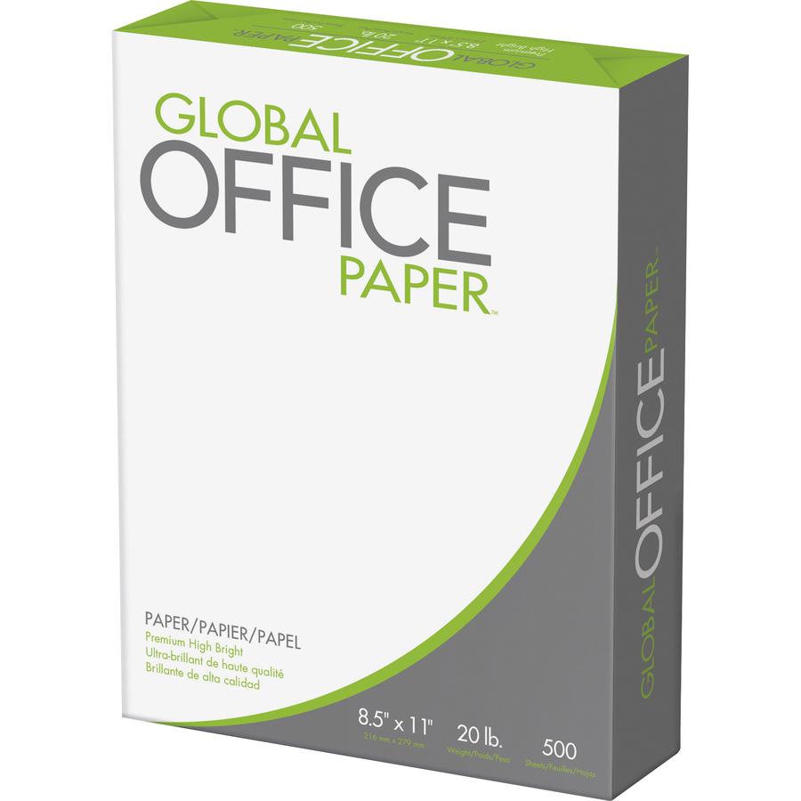 Global Office Premium Multipurpose Paper - White - 96 Brightness - Letter - 8 1/2" x 11" - 20 lb Basis Weight - 10 / Carton - 500 Sheets per Ream - White. Picture 4