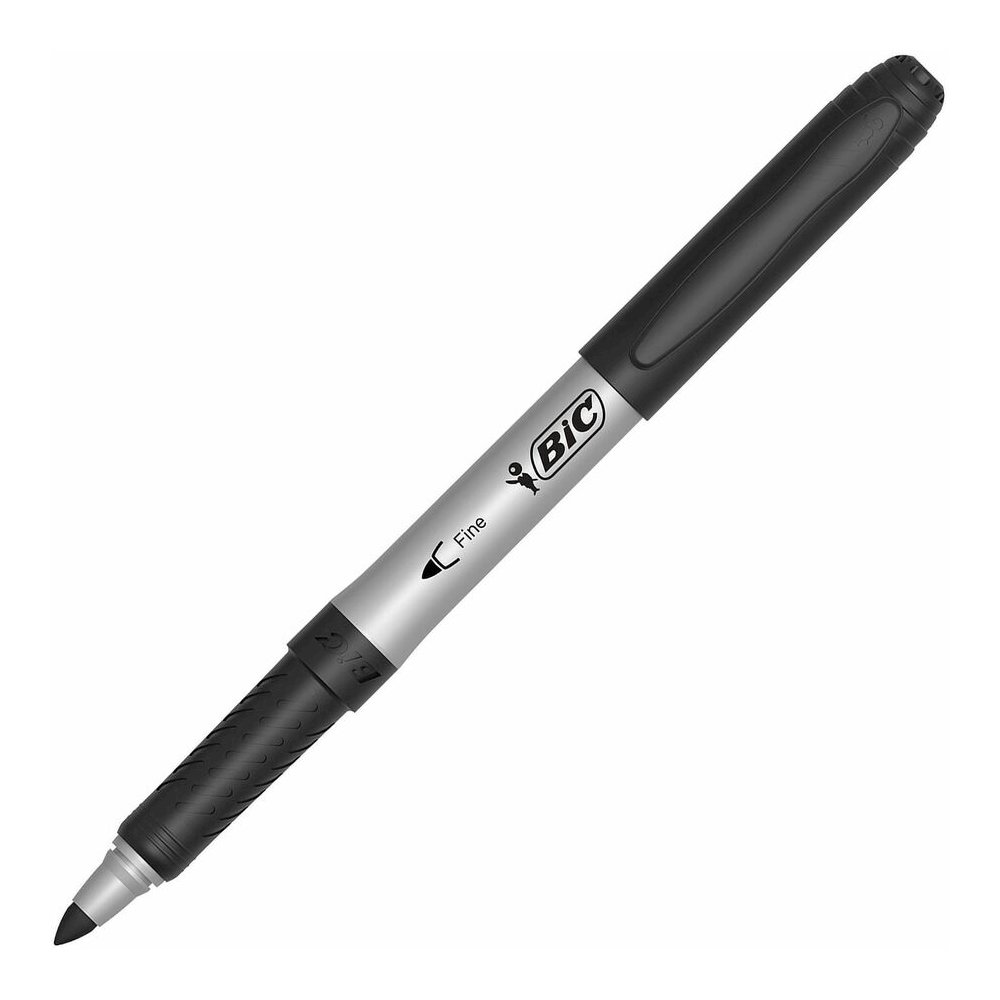 BIC Mark-it Fine Point Permanent Markers - Retractable - Black Ink - Silver Barrel - 1 Dozen/Box - 18 / Carton. Picture 5