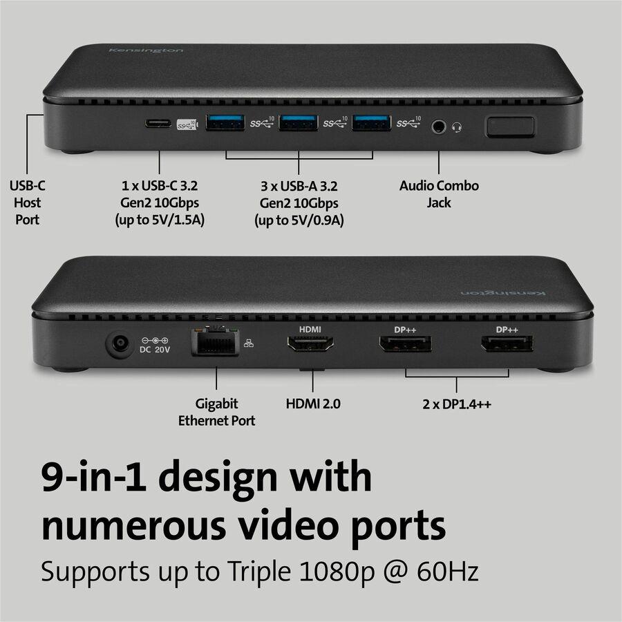 Kensington USB-C Triple Video Docking Station - for Notebook, Monitor - USB Type C - 3 Displays Supported - 4K, Full HD - 3840 x 2160, 1920 x 1080 - USB Type-C - Black - Wired - Windows 10 - 85W. Picture 19