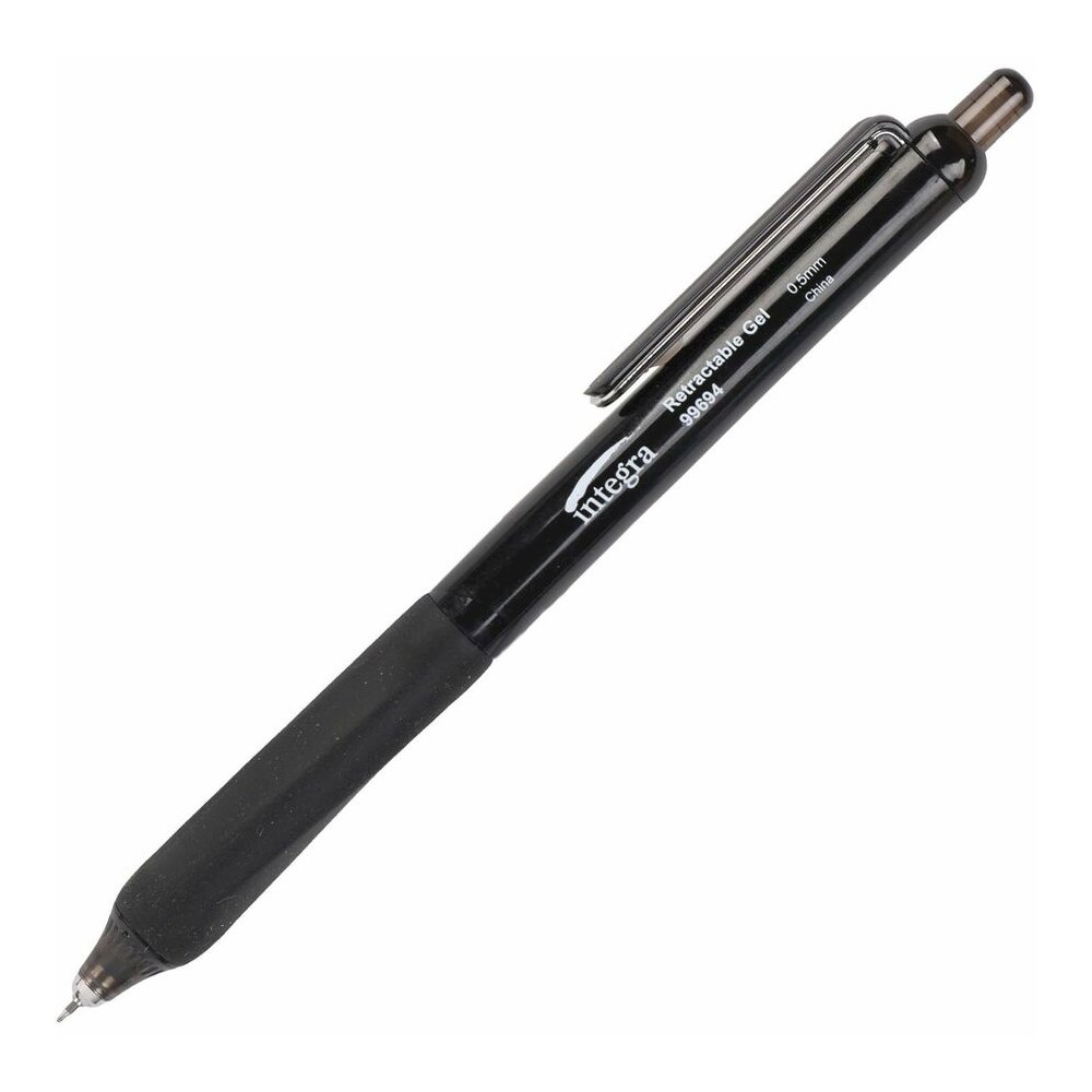 Integra Silent Retractable Gel Pens - Retractable - Black Ink - 12 / Box. Picture 7