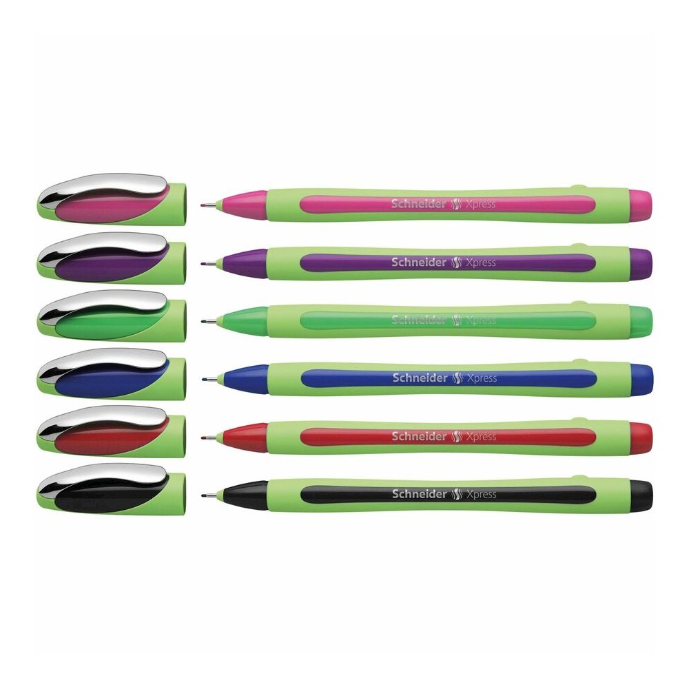 Schneider Xpress Fineliner Pen - Assorted Ink - Rubberized Barrel - Fiber Tip - 6 / Pack. Picture 8