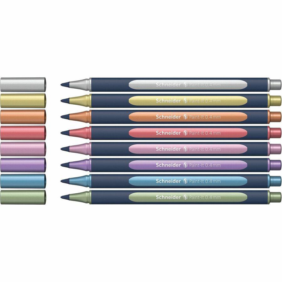 Schneider Metallic Rollerball Pens - Assorted Metallic Ink - Bioplastic Barrel - 8 / Pack. Picture 7