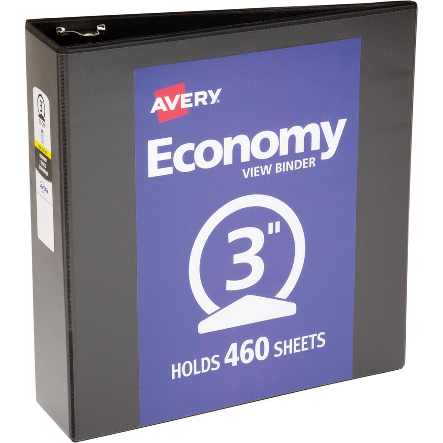 Avery&reg; Economy View Binder - 3" Binder Capacity - Letter - 8 1/2" x 11" Sheet Size - 460 Sheet Capacity - 3 Ring - Fastener: Round Ring - Pocket: 2, Internal - Vinyl - Black - 1.79 lb - Gap-free R. Picture 6