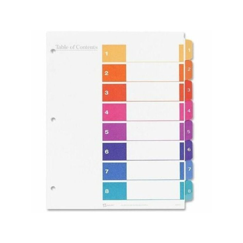 Avery Ready Index 8 Tab Dividers, Customizable TOC, 6 Sets (11186) - 48 x Divider(s) - 48 Tab(s) - Digit - 1-8 - 8 Tab(s)/Set - 8.5" Divider Width x 11" Divider Length - 3 Hole Punched - White Paper D. Picture 3
