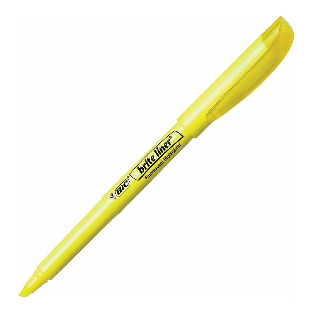 BIC Brite Liner Highlighters - Fluorescent Yellow Ink - Water Based - 1 Dozen. Picture 3