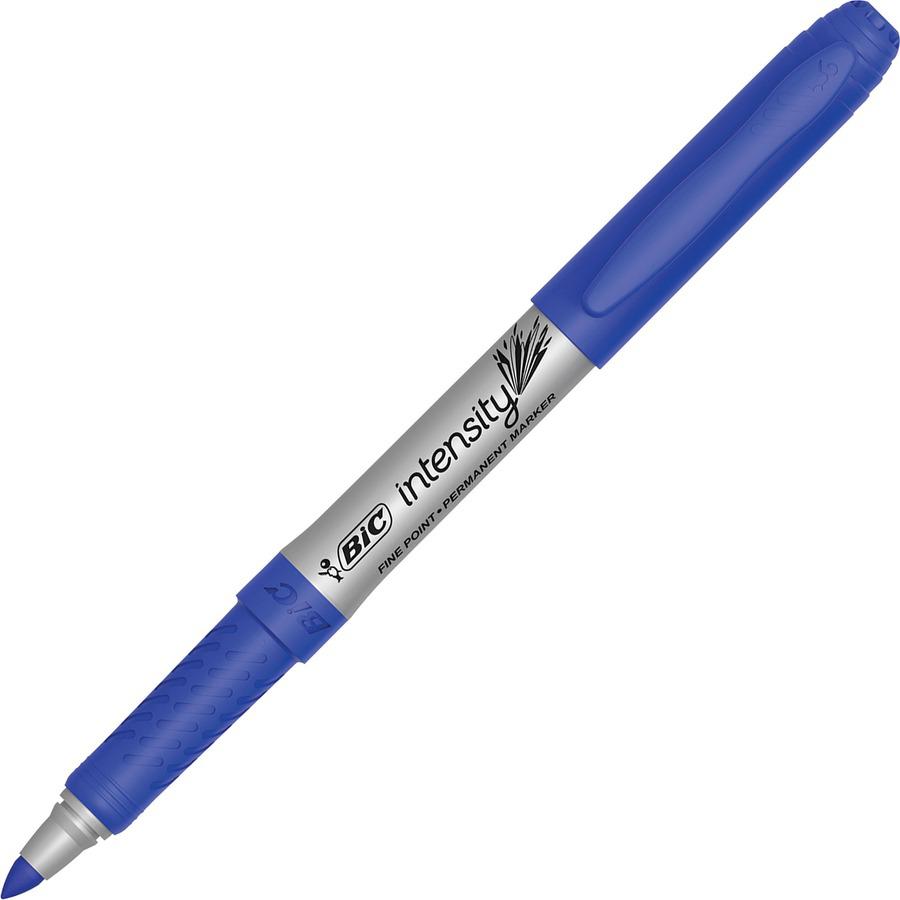 BIC Intensity Permanent Markers - Fine Marker Point - Blue - Silver Barrel - 1 Dozen. Picture 3