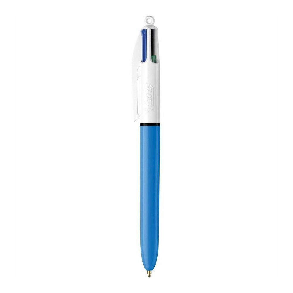 BIC 4-Color Retractable Pen - Refillable - Retractable - Multi, Black, Red, Green Ink - Blue, White Barrel - 12 / Box. Picture 3
