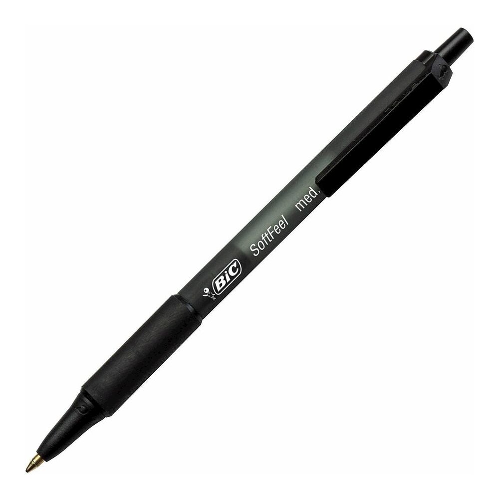BIC SoftFeel Retractable Ball Pens - Retractable - Black Ink - Black Rubber Barrel - 1 Dozen. Picture 5