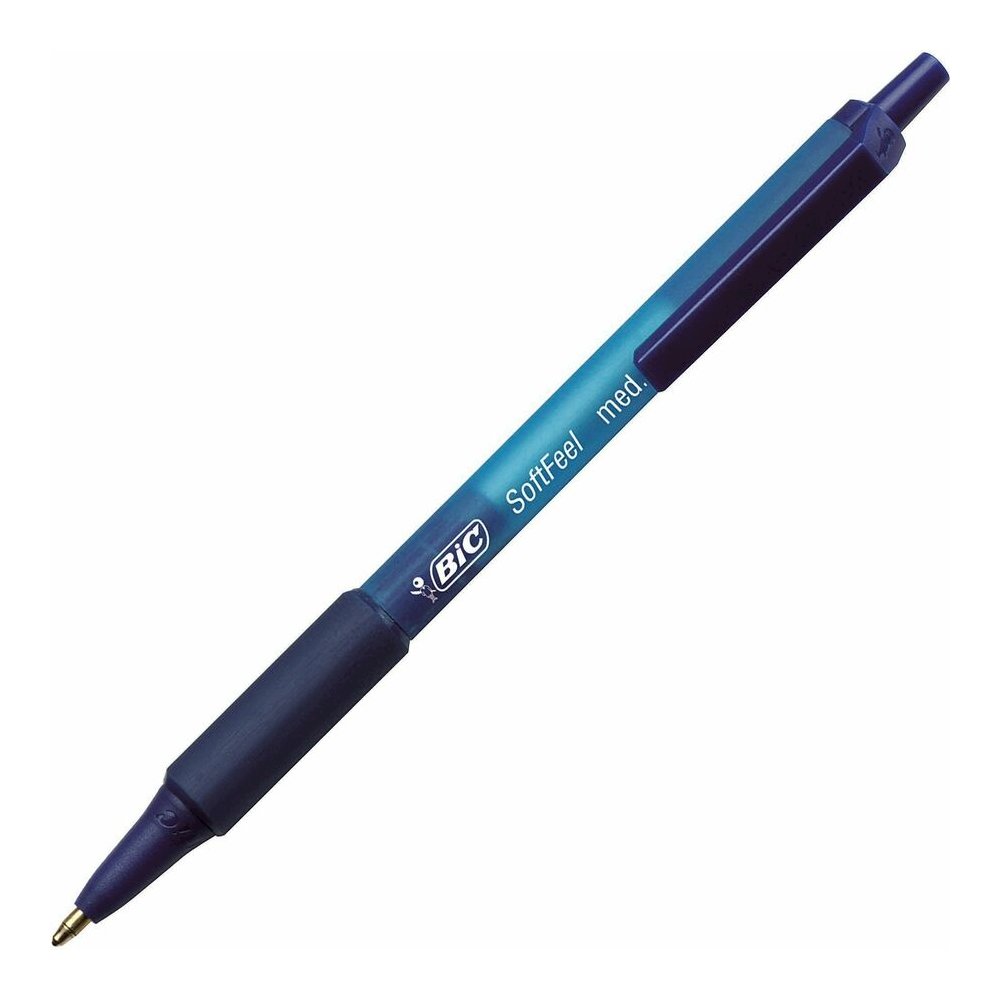 BIC SoftFeel Retractable Ball Pens - Retractable - Blue Ink - Blue Rubber Barrel - 1 Dozen. Picture 6