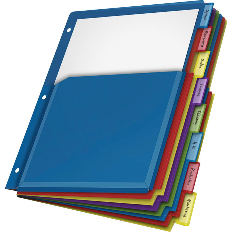 Cardinal Expanding Pocket Poly Divider - 8 x Divider(s) - 8 Tab(s)/Set - 9.8" Divider Width x 11.50" Divider Length - Letter - 8.50" Width x 11" Length - 3 Hole Punched - Assorted Polyethylene Divider. Picture 2