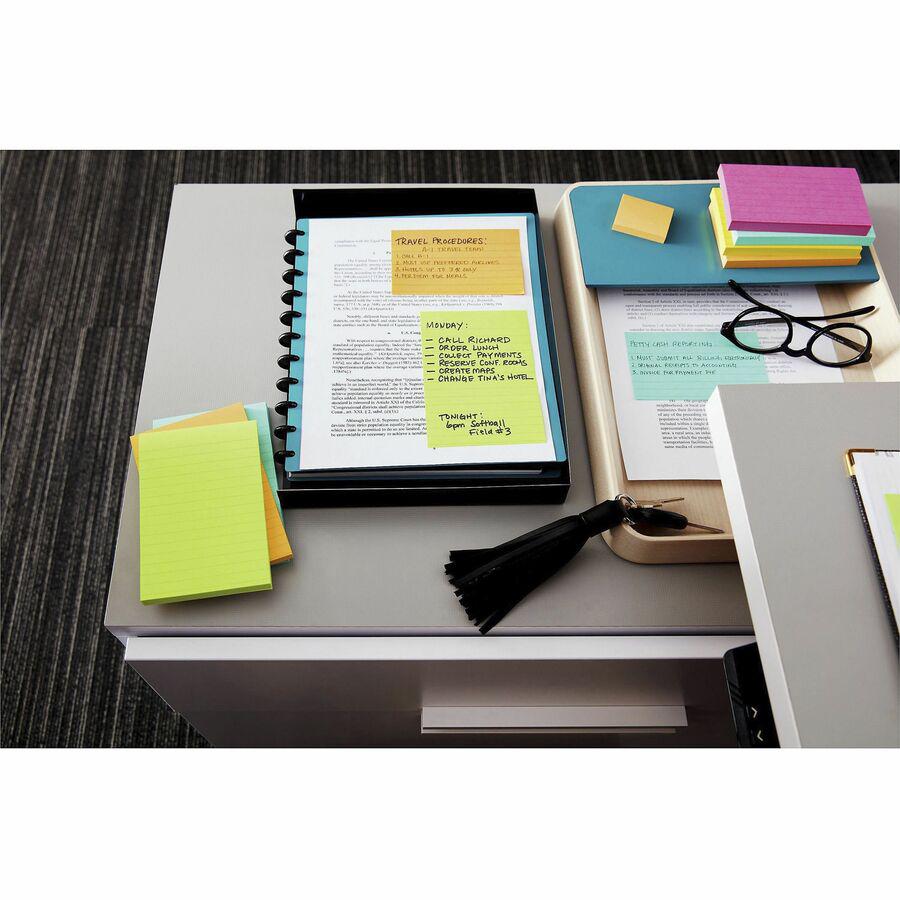 Post-it&reg; Notes Original Lined Notepads - Poptimistic Color Collection - 500 - 3" x 5" - Rectangle - 100 Sheets per Pad - Ruled - Power Pink, Acid Lime, Aqua Splash, Vital Orange, Guava - Paper - S. Picture 5