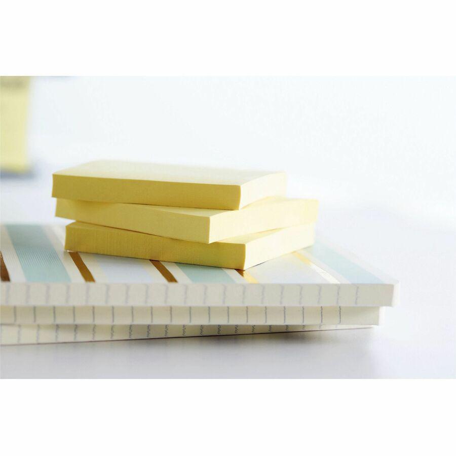 Post-it&reg; Greener Notes - 1200 - 3" Flag/Note Width x 3" Flag/Note Length - Square - 100 Sheets per Pad - Unruled - Canary Yellow - Paper - Self-adhesive, Repositionable - Recycled - 1 Pack. Picture 7