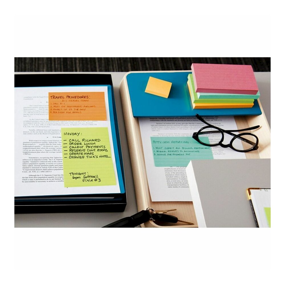 Post-it&reg; Notes Original Lined Notepads - Floral Fantasy Color Collection - 300 - 4" Flag/Note Width x 6" Flag/Note Length - Rectangle - 100 Sheets per Pad - Ruled - Limeade, Citron Yellow, Blue, B. Picture 6