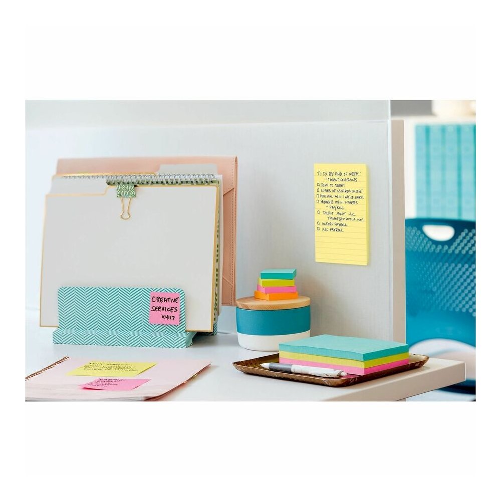 Post-it&reg; Notes Original Lined Notepads - 100 - 4" Flag/Note Width x 6" Flag/Note Length - Rectangle - 100 Sheets per Pad - Ruled - Canary Yellow - Paper - Self-adhesive, Repositionable - 12 / Pack. Picture 4