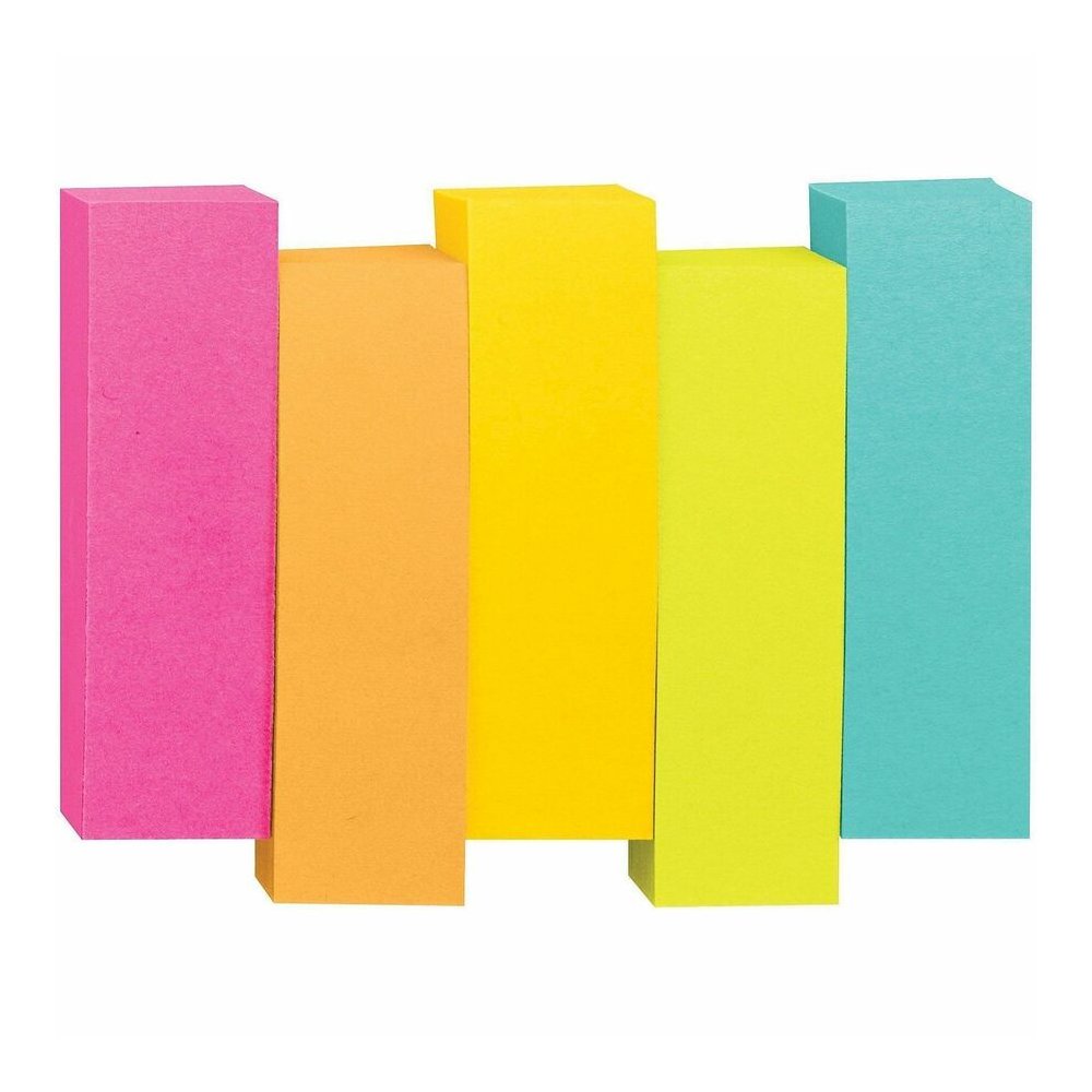 Post-it&reg; Page Markers - 1/2" Flag/Note Width x 2" Flag/Note Length - Rectangle - 100 Sheets per Pad - Unruled - Assorted Neon - Paper - Removable, Self-adhesive - 5 Pads/Pack - 500 / Pack. Picture 3