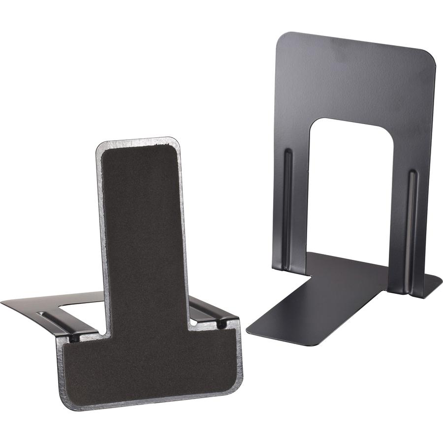 Officemate Non-Skid Bookends - 9" Height x 5.9" Width x 8.2" DepthDesktop - Non-skid Base, Chip Resistant, Non-slip, Scratch Resistant - Enamel - Black - Steel - 2 / Pair. Picture 4